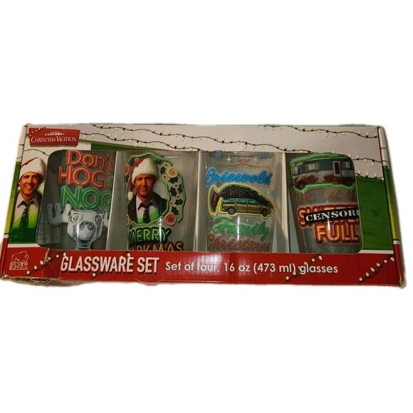 Christmas Vacation Glassware 4 Pack 16 Ounce Chevy Chase National Lampoon's Cups - Picture 1 of 4